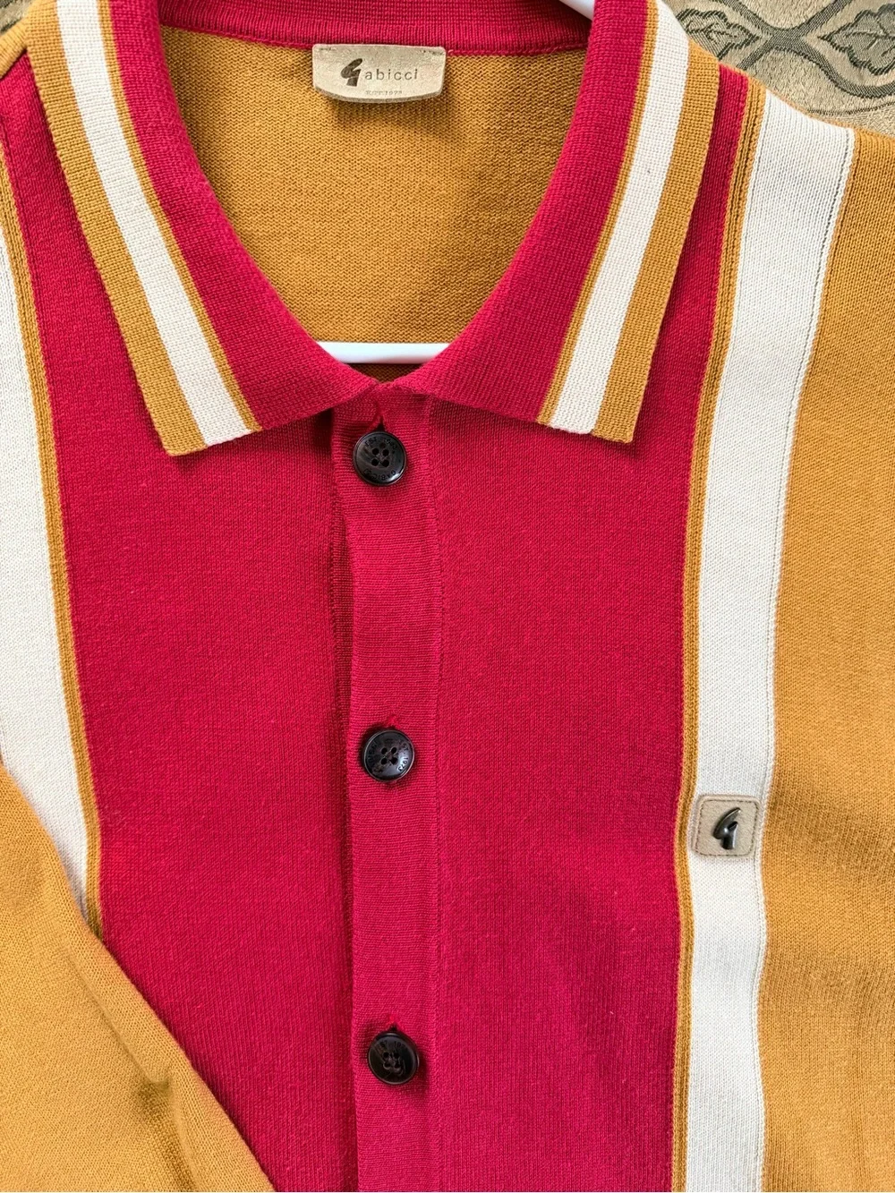 Gabicci Retro Colorblock Cardigan - Red & Tan